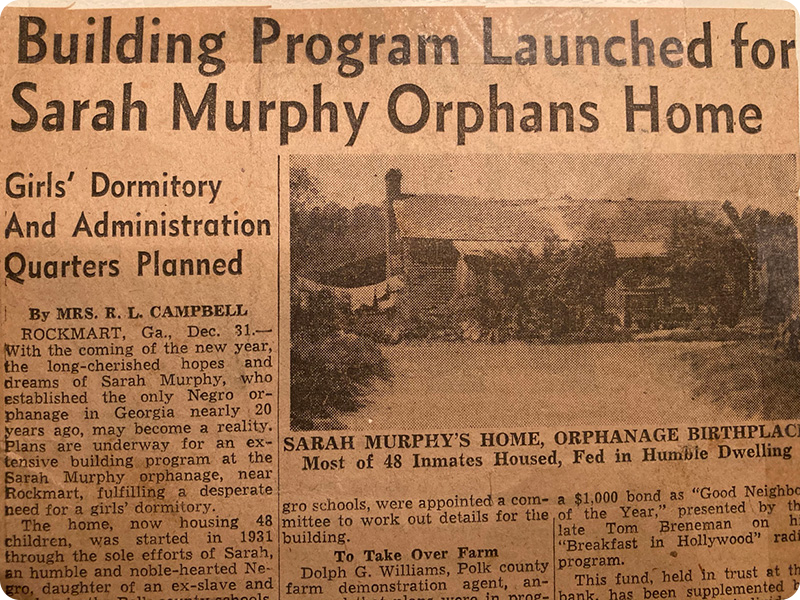 Newspaper clipping about Sarah Murphy Home
