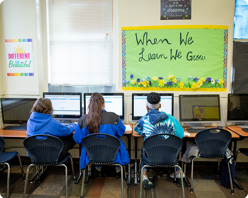 Students on computers in York Academy